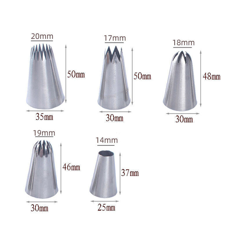 5x Large Cream Icing Piping Nozzles Set Kit Pastry Tips DIY Cake Decorating Tool