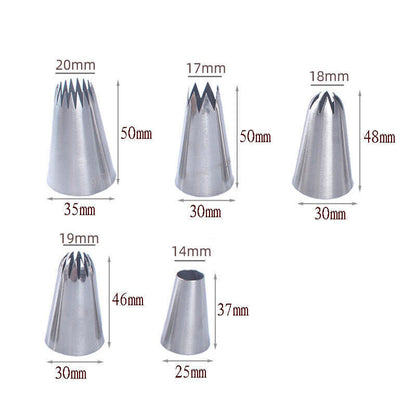 5x Large Cream Icing Piping Nozzles Set Kit Pastry Tips DIY Cake Decorating Tool