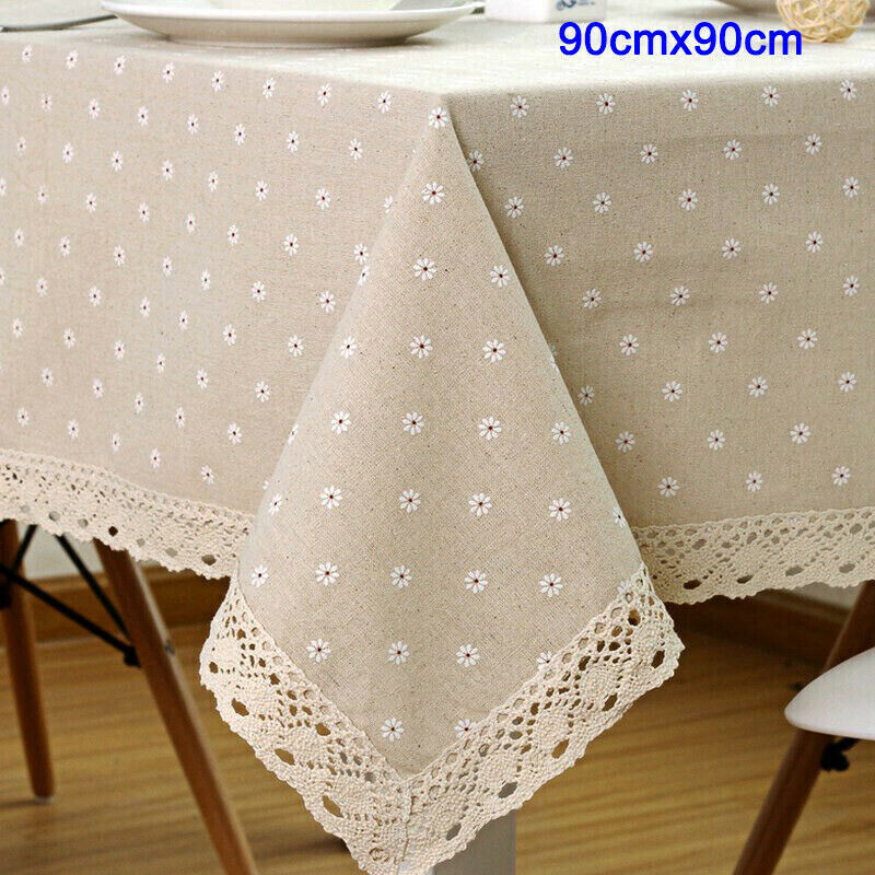 Rectangle Square Tablecloth Table Cover Flower Pattern Dining Table Cloth w/Lace