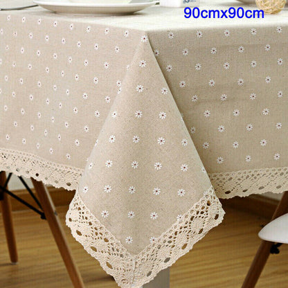 Rectangle Square Tablecloth Table Cover Flower Pattern Dining Table Cloth w/Lace