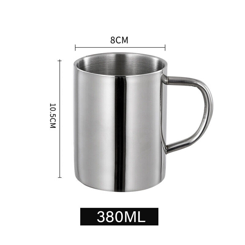 2PCS 380ML Stainless Steel Double Wall Cup Mugs Drinking Coffee Camping Travel