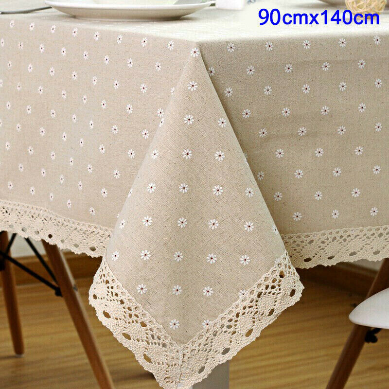 Rectangle Square Tablecloth Table Cover Flower Pattern Dining Table Cloth w/Lace