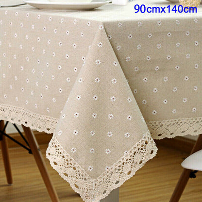 Rectangle Square Tablecloth Table Cover Flower Pattern Dining Table Cloth w/Lace