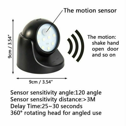 360° Battery Operated Indoor Outdoor Garden Motion Sensor Security LED Light New