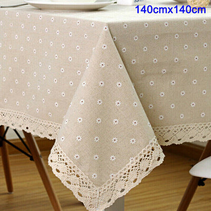 Rectangle Square Tablecloth Table Cover Flower Pattern Dining Table Cloth w/Lace