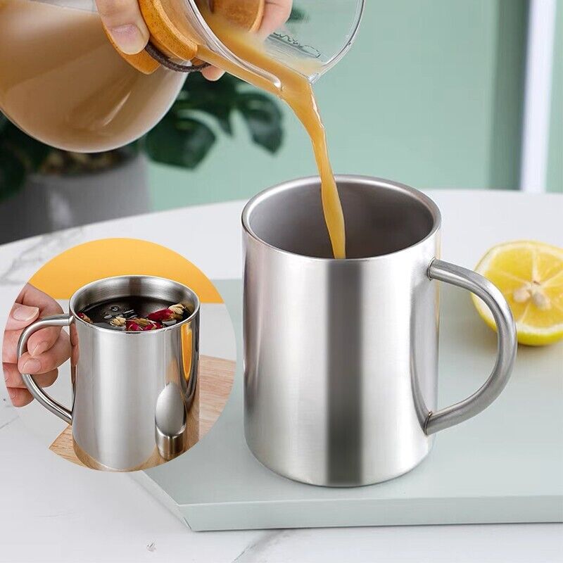 2PCS 380ML Stainless Steel Double Wall Cup Mugs Drinking Coffee Camping Travel