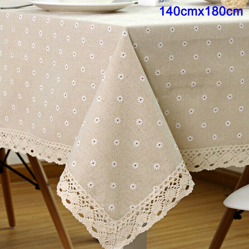Rectangle Square Tablecloth Table Cover Flower Pattern Dining Table Cloth w/Lace