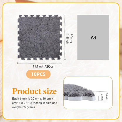 10 Piece Shaggy Interlocking Foam Floor Tiles 30x30cm Soft