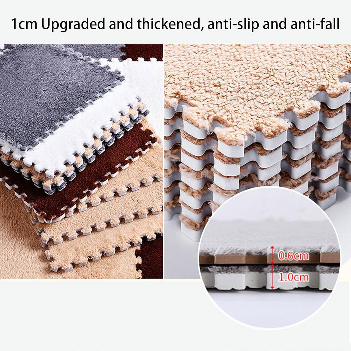 10 Piece Shaggy Interlocking Foam Floor Tiles 30x30cm Soft