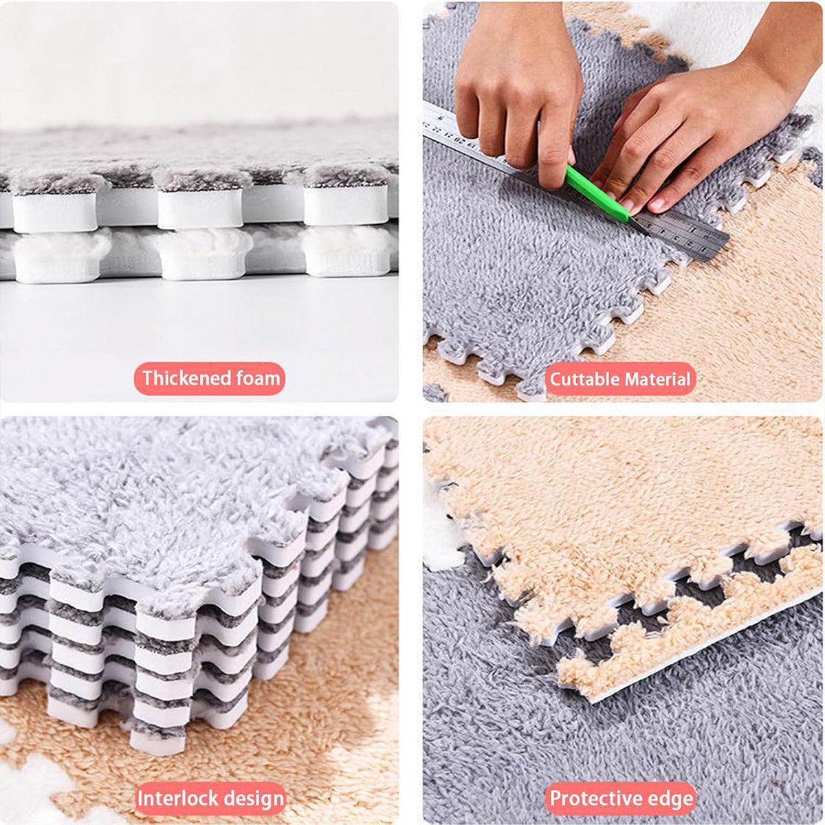10 Piece Shaggy Interlocking Foam Floor Tiles 30x30cm Soft