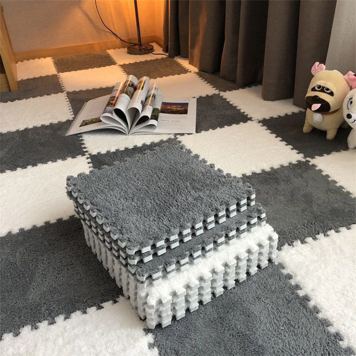10 Piece Shaggy Interlocking Foam Floor Tiles 30x30cm Soft