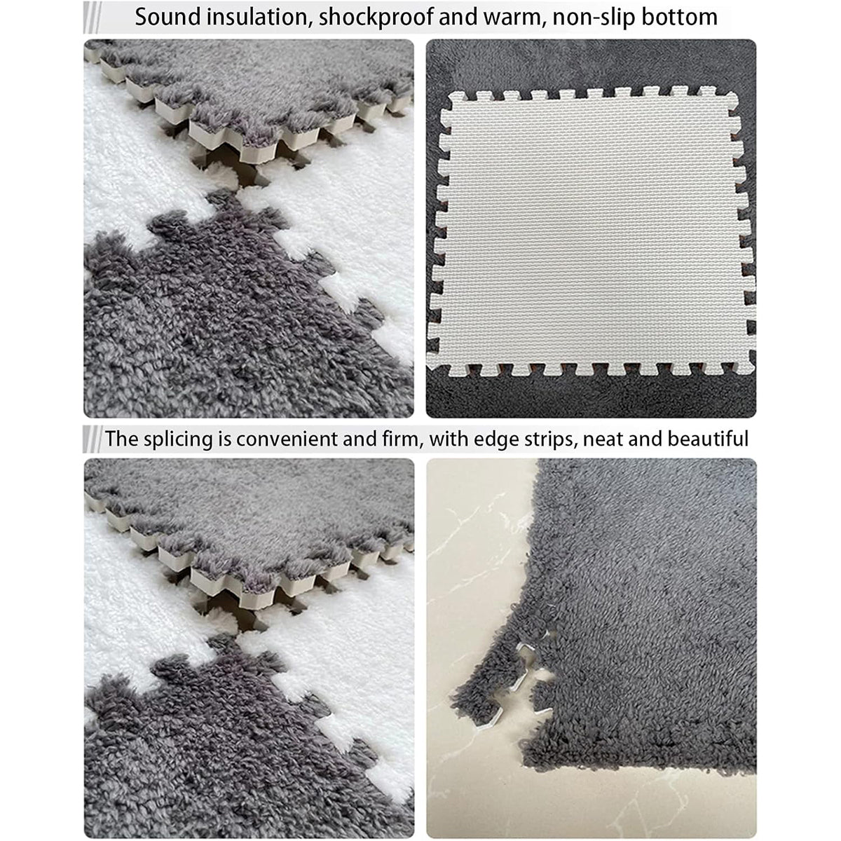 10 Piece Shaggy Interlocking Foam Floor Tiles 30x30cm Soft