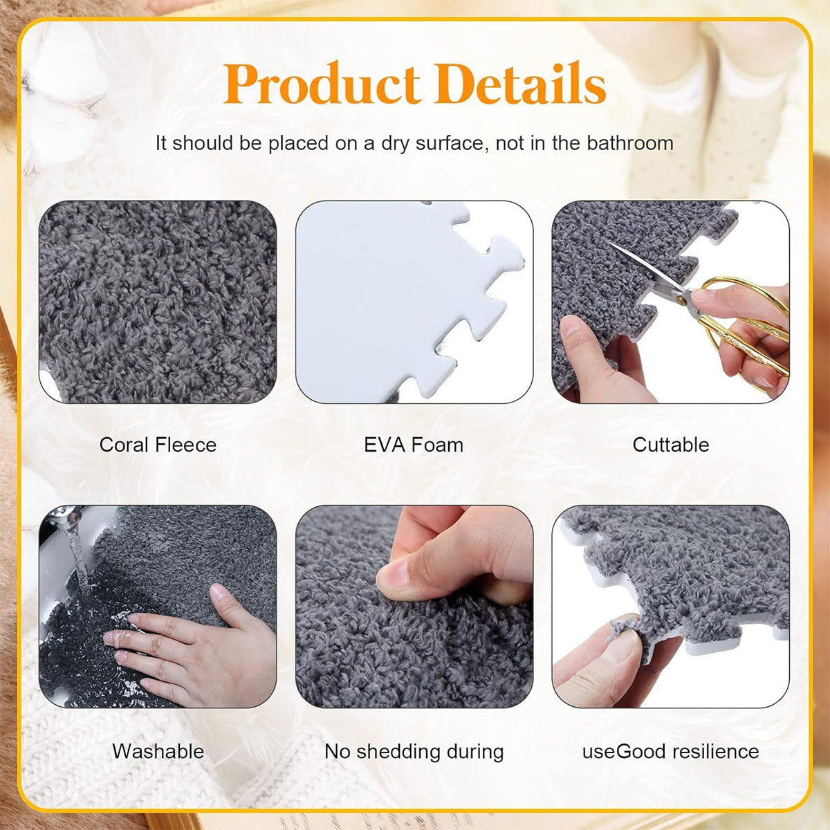 10 Piece Shaggy Interlocking Foam Floor Tiles 30x30cm Soft