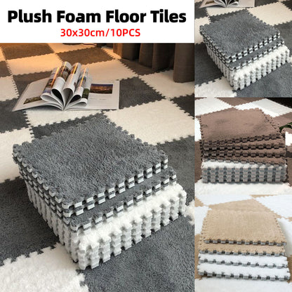 10 Piece Shaggy Interlocking Foam Floor Tiles 30x30cm Soft