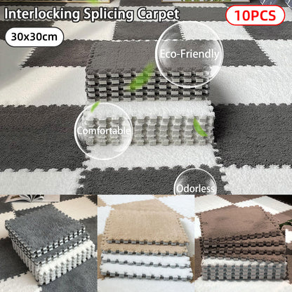 10 Piece Shaggy Interlocking Foam Floor Tiles 30x30cm Soft
