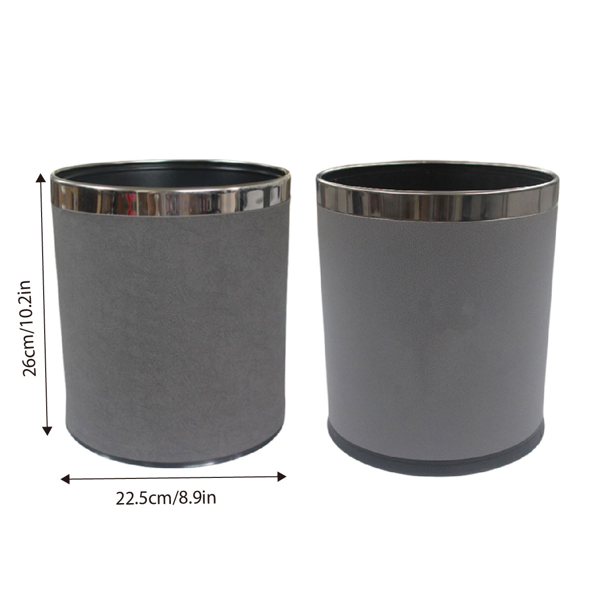 Leather Wastebasket with Metal Lining for Hotel and Office