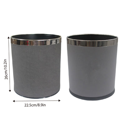 Leather Wastebasket with Metal Lining for Hotel and Office