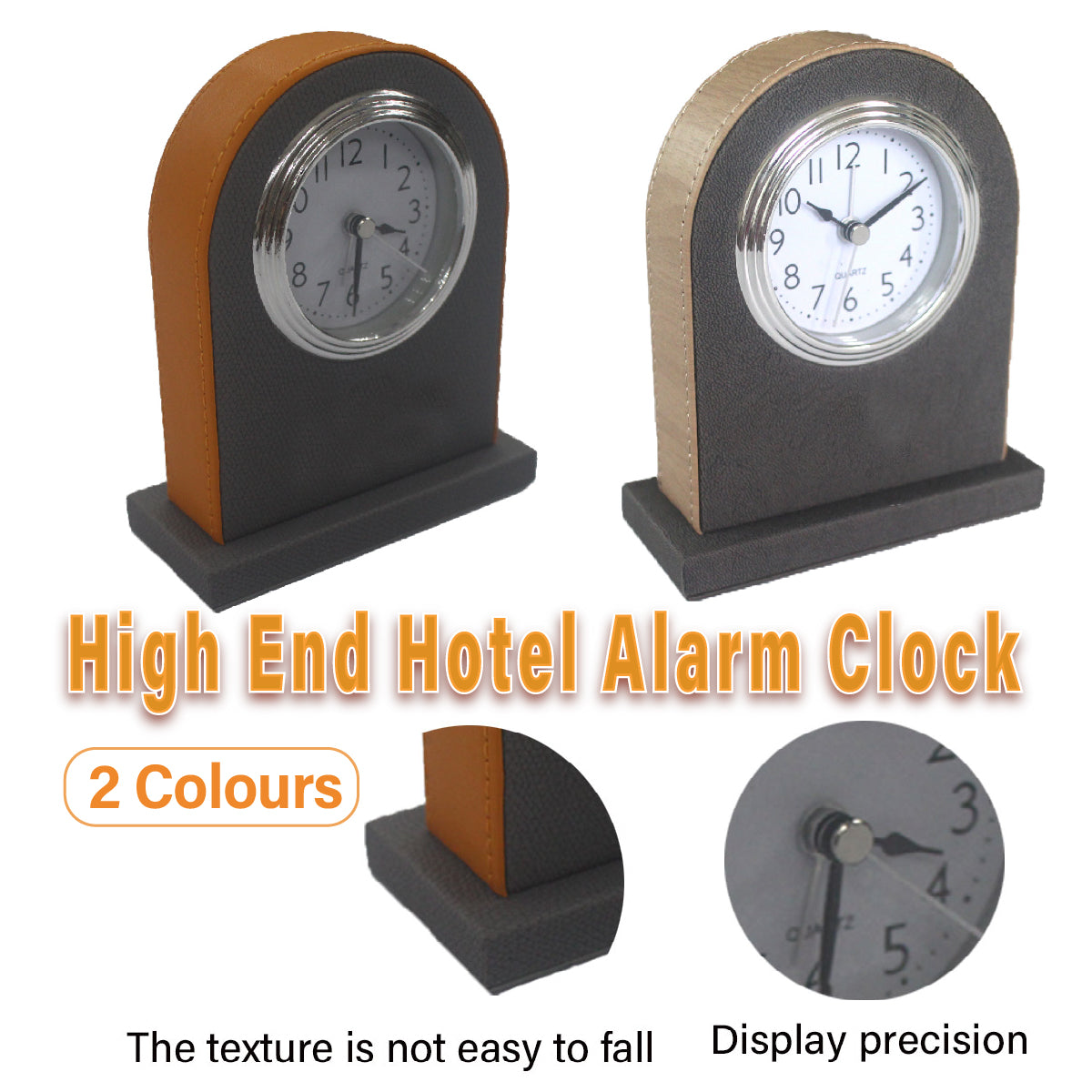 Hotel Alarm Clock Quartz Faux Leather Compact Design