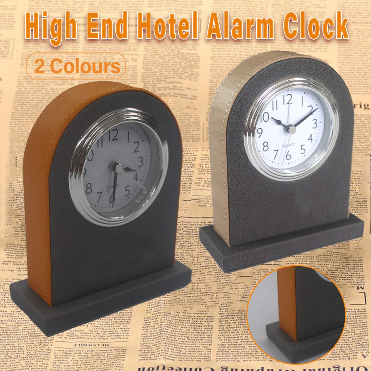 Hotel Alarm Clock Quartz Faux Leather Compact Design