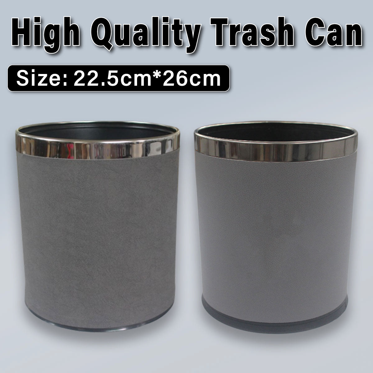 Leather Wastebasket with Metal Lining for Hotel and Office