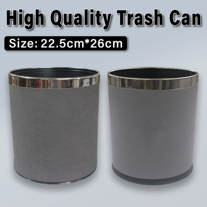 Leather Wastebasket with Metal Lining for Hotel and Office