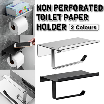 304 Stainless Steel Toilet Paper Holder Non-perforated Roll with Phone Rack AU