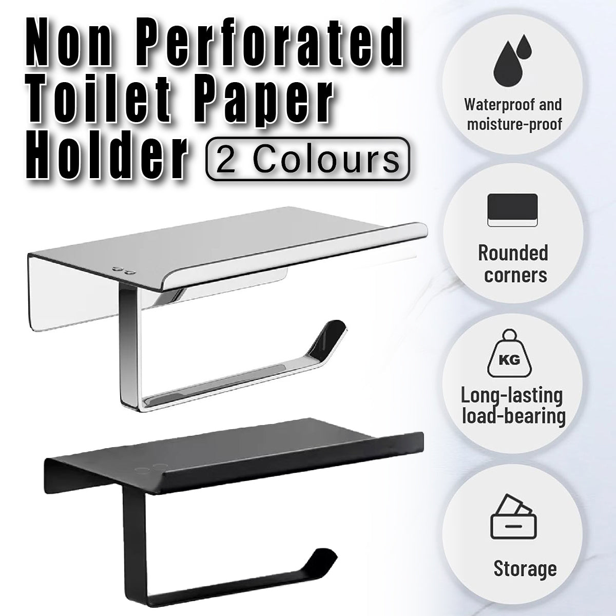 304 Stainless Steel Toilet Paper Holder Non-perforated Roll with Phone Rack AU