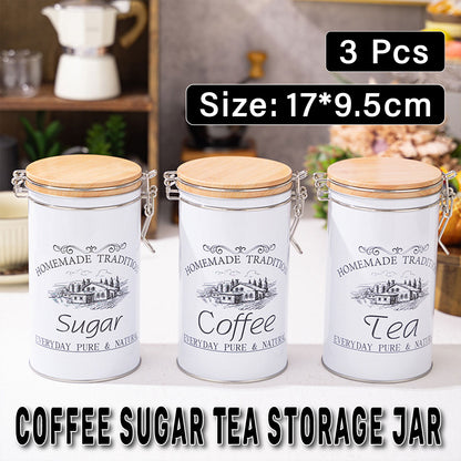3PCS White Tinplate Coffee Tea Sugar Storage Jar Set Sealed Kitchen Counter AU
