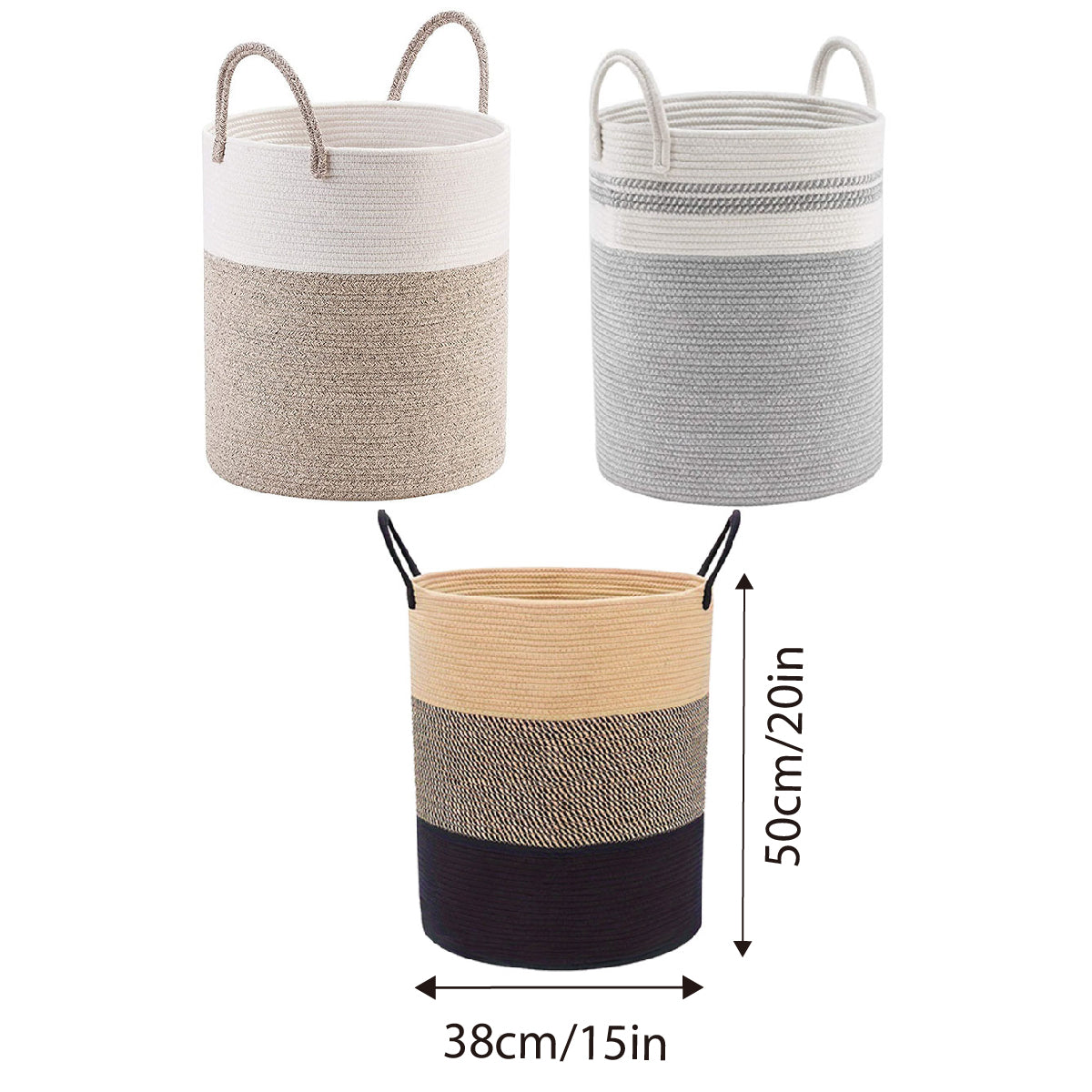 Woven Cotton Rope Storage Basket Foldable Laundry Bin Bamboo Clothes Organizer