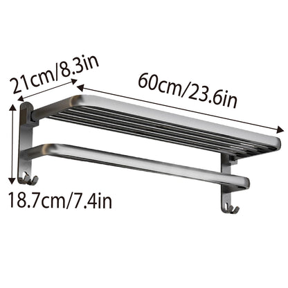 Grey Aluminum Towel Rack Punch-Free Bathroom Storage Towel Holder Home Organizer
