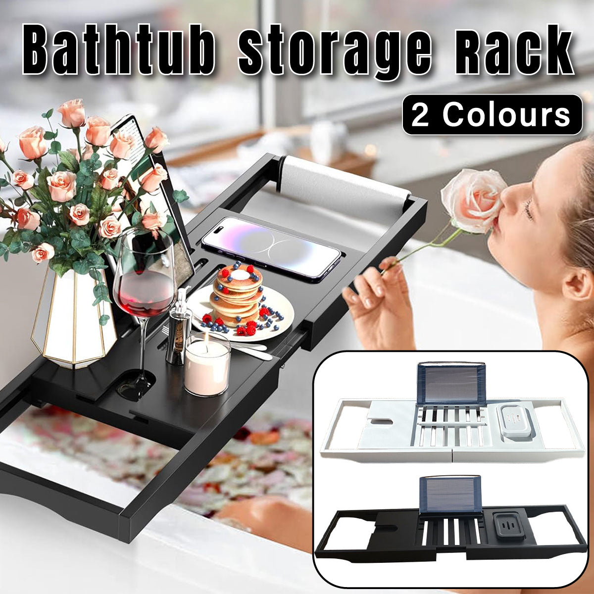 Expandable Anti-Slip Bathtub Storage Rack Adjustable Household Bath Shelf AU