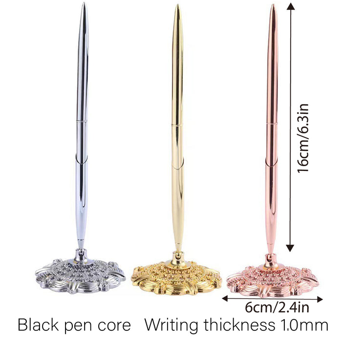 6 Pcs Black Ballpoint Pens with Flower Base