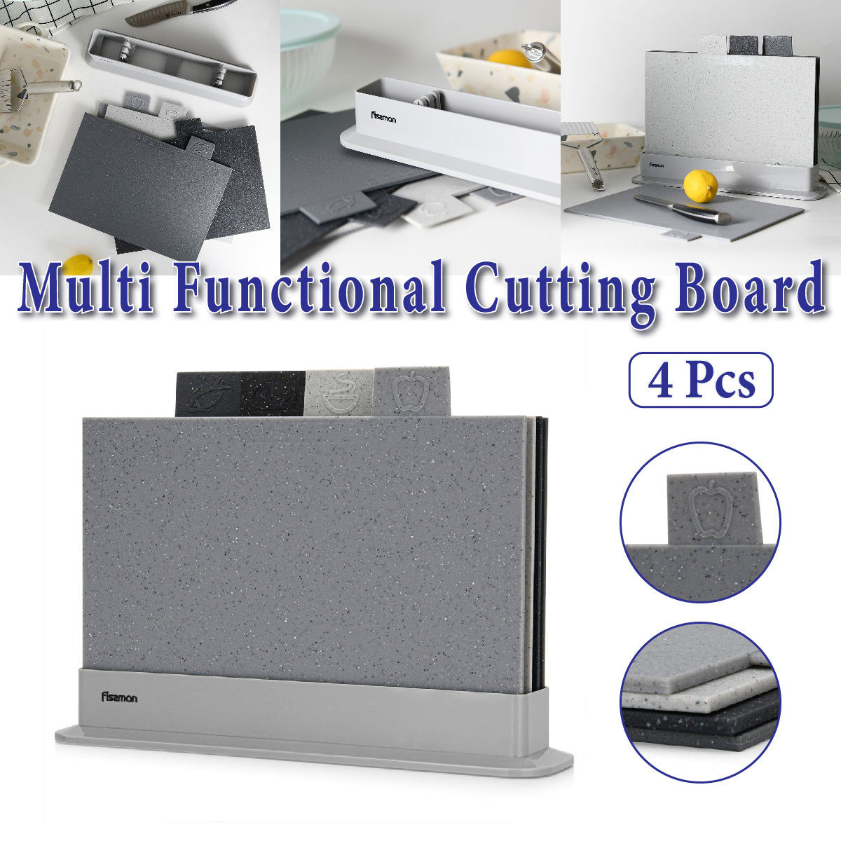 4pcs Cutting Board Set Non Slip Kitchen Chopping Boards Food Prep Kitchen Tools