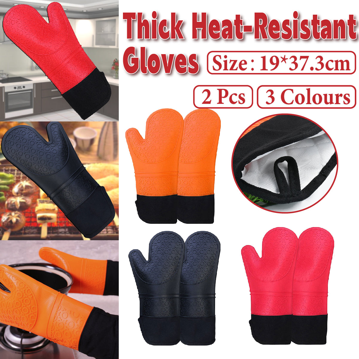 2pcs Insulated Oven Mitts Heat Resistant Gloves for Kitchen Household Use AU