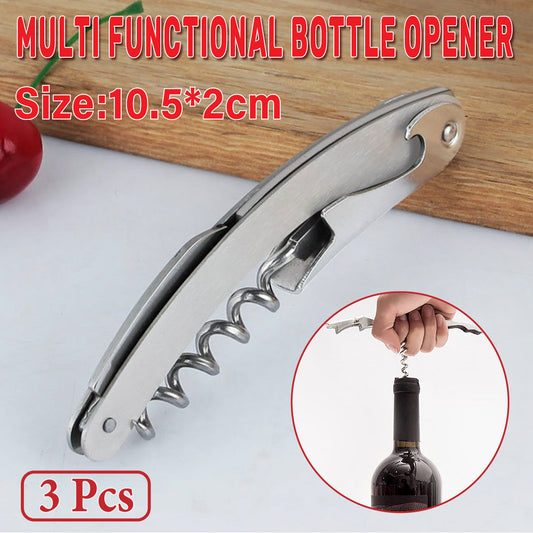 3pcs Portable Wine Bottle Opener Beer Bottle Corkscrew Seahorse Knife Bar Tools