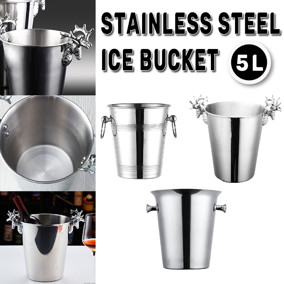 5L Stainless Steel Ice Bucket for Champagne Wine and Bar