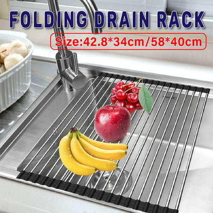 Multifunctional Stainless Steel Draining Rack Folding Sink Organizer for Kitchen