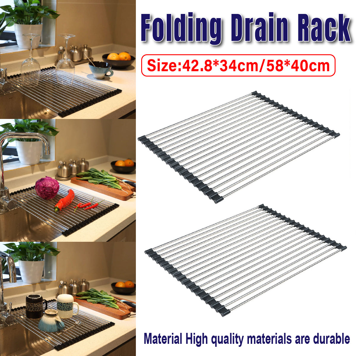 Multifunctional Stainless Steel Draining Rack Folding Sink Organizer for Kitchen