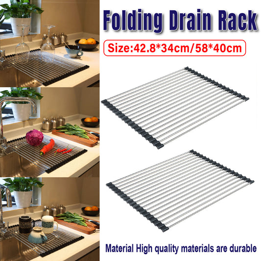 Multifunctional Stainless Steel Draining Rack Folding Sink Organizer for Kitchen