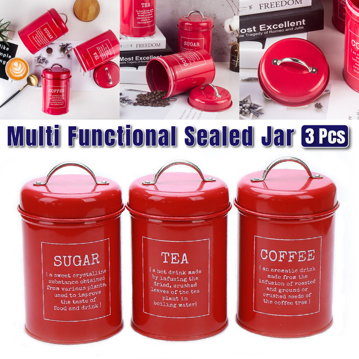 3 Pcs Multi-Purpose Sealed Jars with Airtight Lids for Kitchen Organization AU