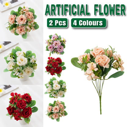 2Pcs Simulation Rose Bouquet Home Decoration Artificial Flower Arrangement Set