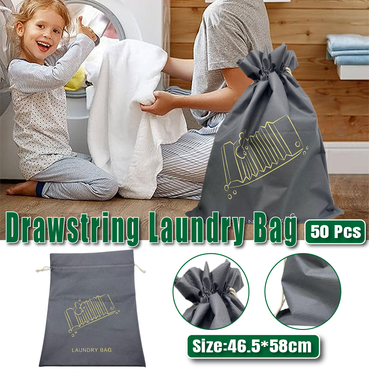 50pcs Large Drawstring Laundry Bags Travel Dirty Clothes