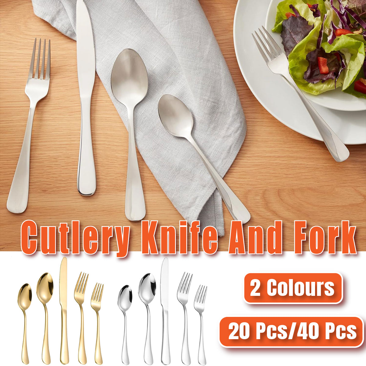 20/40pcs Stainless Steel Cutlery Set Knife Fork Spoon Western Hotel Tableware
