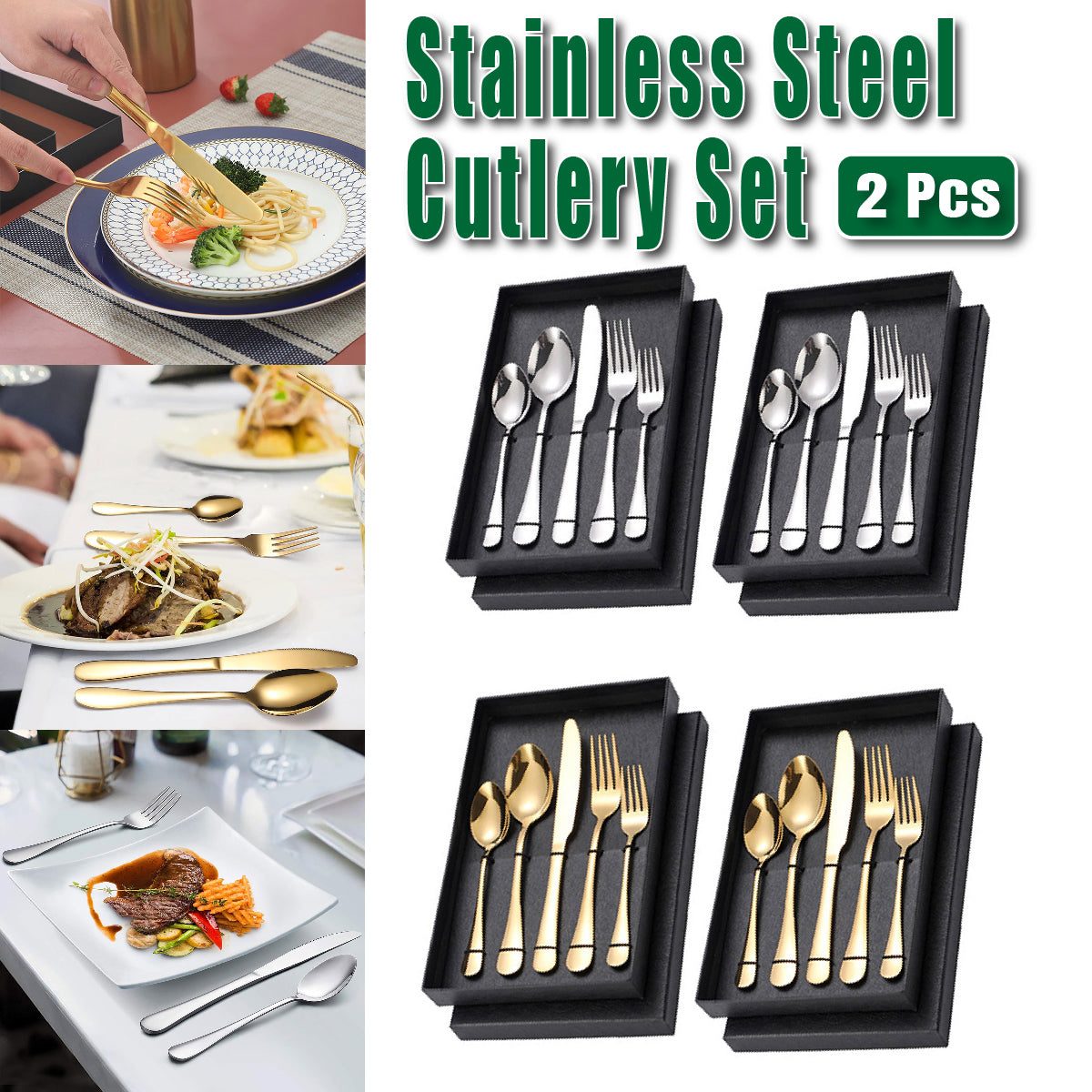 2 Sets Stainless Steel Cutlery 10 Piece Dining Utensils