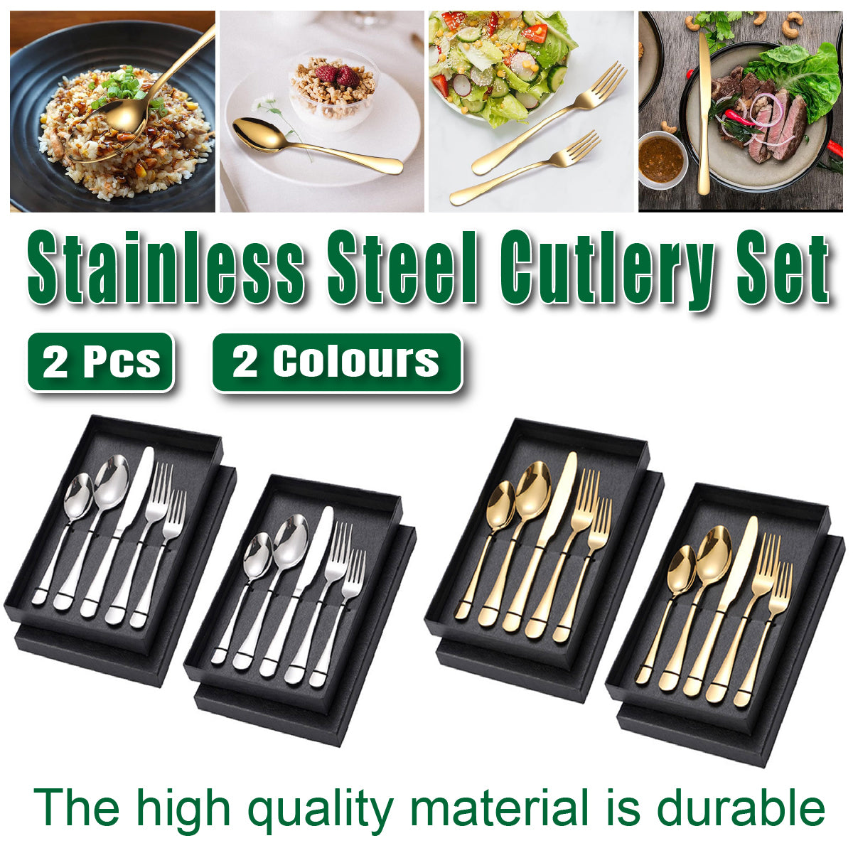 2 Sets Stainless Steel Cutlery 10 Piece Dining Utensils