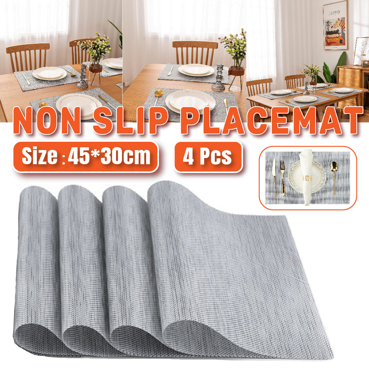 4PCS PVC Braided Placemat Heat Insulation Mat Home Non-slip Waterproof Coaster