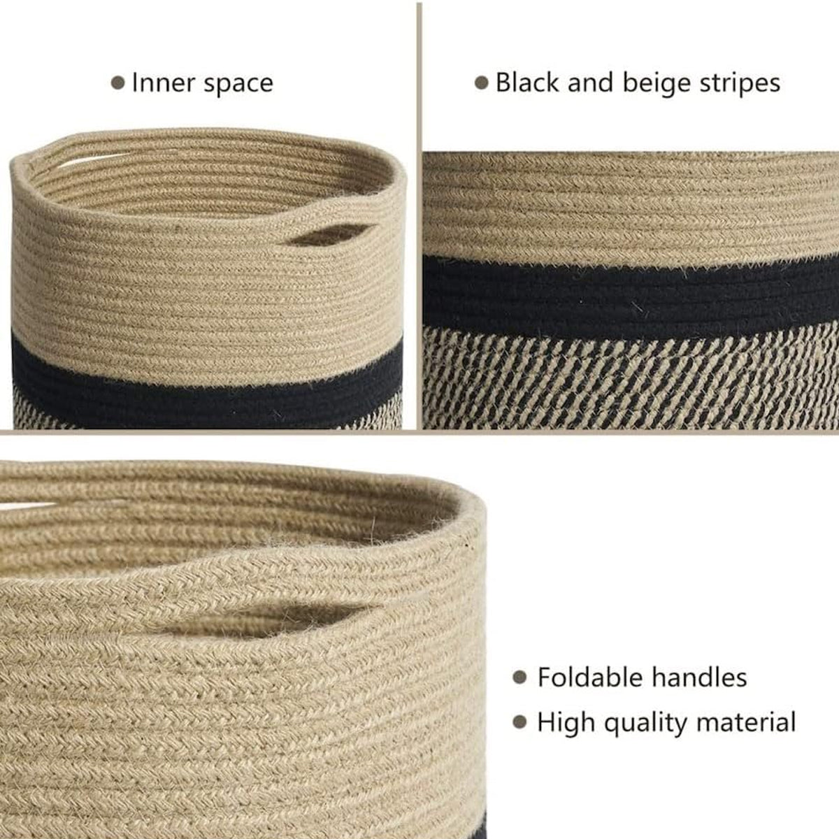 Woven Round Cotton Rope Laundry Basket for Home Storage Organization