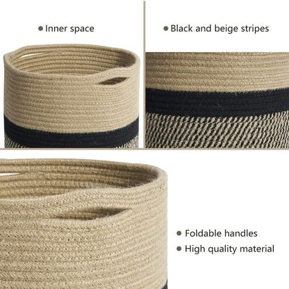 Woven Round Cotton Rope Laundry Basket for Home Storage Organization