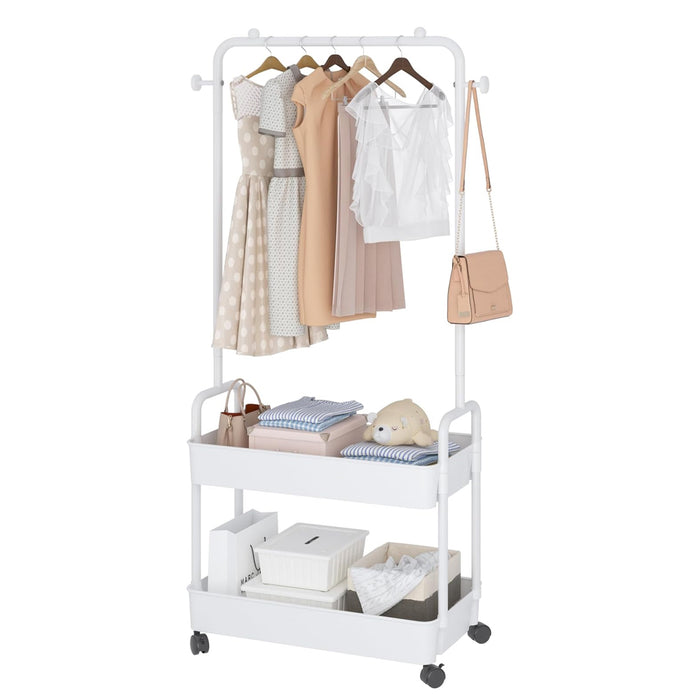 Rolling Clothes Rack with Two Storage Trays