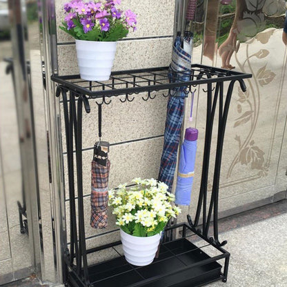 Wrought Iron Umbrella Storage Rack with Water Tray 50x24x70cm